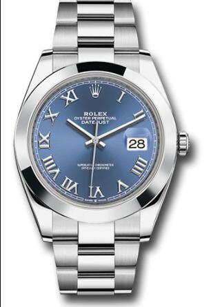 Replica Rolex Steel Datejust 41 Watch 126300 Smooth Bezel Blue Roman Dial Oyster Bracelet